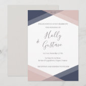 Navy Blush Geometric Monogram Modern Chic Wedding Kaart (Voorkant / Achterkant)
