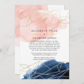 Navy & Blush Geometrische Virtuele Trouwgastenlijs Aankondiging (Voorkant / Achterkant)