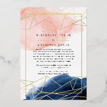 Navy & Blush Geometrische Virtuele Trouwgastenlijs