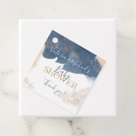 Navy Blush Gold Baby onthult Shower-uitnodiging Bedankjes Labels (In situ)