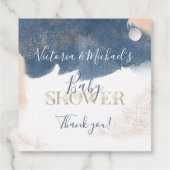 Navy Blush Gold Baby onthult Shower-uitnodiging Bedankjes Labels (Achterkant)
