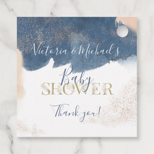 Navy Blush Gold Baby onthult Shower-uitnodiging Bedankjes Labels (Achterkant)