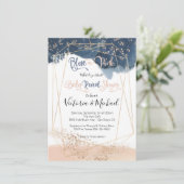 Navy Blush Gold Baby onthult Shower-uitnodiging Kaart (Staand voorkant)
