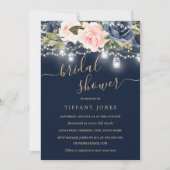 Navy Blush Gold Bloemen Rustiek Hout Vrijgezellenf Kaart (Voorkant)