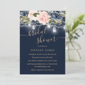 Navy Blush Gold Bloemen Rustiek Hout Vrijgezellenf Kaart (Staand voorkant)