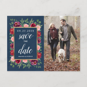 Navy Blush Gold Bourgogne Save the Date Briefkaart