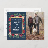 Navy Blush Gold Bourgogne Save the Date Briefkaart (Voorkant / Achterkant)