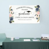 Navy Blush Gold Floral Afstuderen Graduparty Spandoek (Beurs)