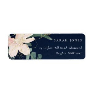NAVY BLUSH GOLD FLORAL BUNCH WATERVERF ADRES ETIKET