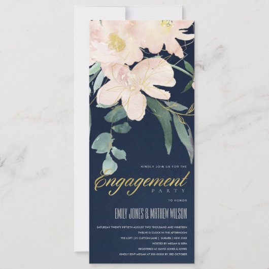 NAVY BLUSH GOLD FLORAL BUNCH WATERVERF VERLOVING KAART (Voorkant)