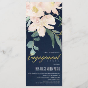 NAVY BLUSH GOLD FLORAL BUNCH WATERVERF VERLOVING KAART