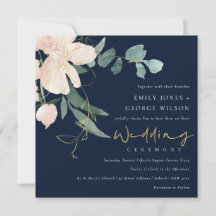 NAVY BLUSH GOLD FLORAL BUNCH WATERVERF WEDING