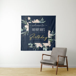 NAVY BLUSH GOLD FLORAL ELK JAAR BIRTHDAY WELCOMY WANDKLEED