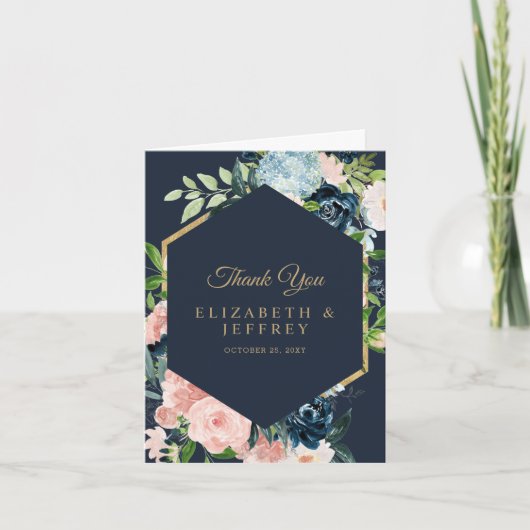 Navy Blush Gold Floral Geometric Hartelijk dank (Voorkant)