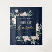 NAVY BLUSH GOLD FLORAL GRADUATION ARTITY WELCOME WANDKLEED (Voorkant)