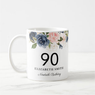 Navy Blush Gold Floral op maat 90e verjaardag Koffiemok