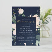 NAVY BLUSH GOLD FLORAL WATERVERF REHEARSAL DINNER KAART (Staand voorkant)