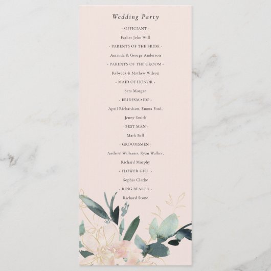 NAVY BLUSH GOLD FLORAL WEDDING CEREMONY PROGRAMMA (Achterkant)