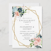 Navy Blush Gold Geometric Floral Engagement Party Kaart (Voorkant)