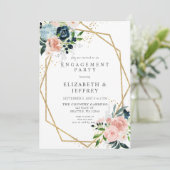 Navy Blush Gold Geometric Floral Engagement Party Kaart (Staand voorkant)