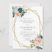 Navy Blush Gold Geometric Floral Rehearsal Dinner Kaart (Voorkant)