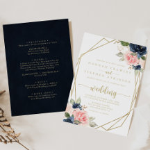 Navy Blush Gold Geometric Front & Back Wedding
