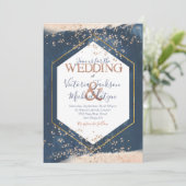 Navy Blush Gold huwelijksuitnodiging Kaart (Staand voorkant)