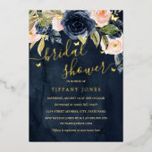 Navy Blush Gold Vlinder Vrijgezellenfeest Folie Uitnodiging (Voorkant)