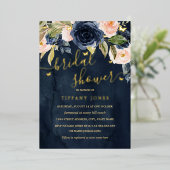 Navy Blush Gold Vlinder Vrijgezellenfeest Folie Uitnodiging (Staand Voorkant)