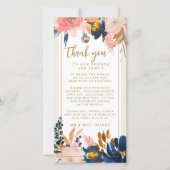 Navy Blush Gold Wedding Reception Table Bedankt (Voorkant)