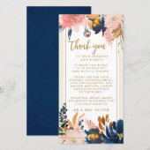 Navy Blush Gold Wedding Reception Table Bedankt (Voorkant / Achterkant)