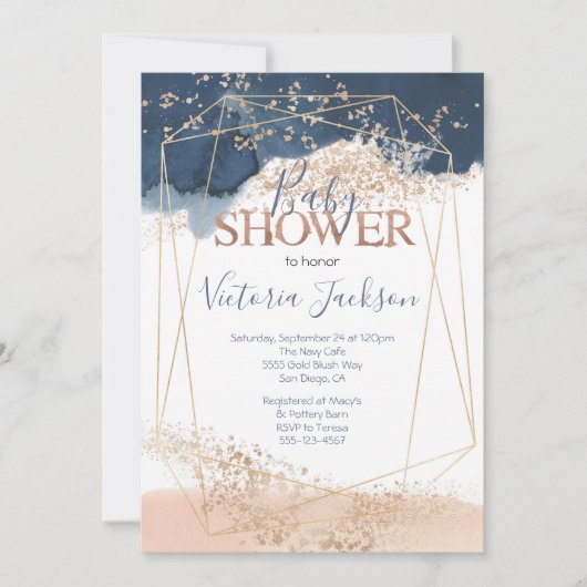 Navy Blush Goud Baby shower Kaart (Voorkant)