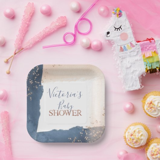 Navy Blush Goud Baby shower Papieren Bordje (Feest)