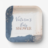 Navy Blush Goud Baby shower Papieren Bordje (Voorkant)