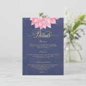 Navy Blush Goud Bloemen Dahlia Bruiloft Details Ka Informatiekaartje (Staand voorkant)