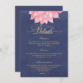 Navy Blush Goud Bloemen Dahlia Bruiloft Details Ka Informatiekaartje (Voorkant / Achterkant)
