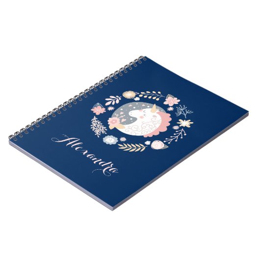 Navy Blush grillige eenhoorn krans Notitieboek (Linkerzijde)