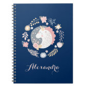 Navy Blush grillige eenhoorn krans Notitieboek (Voorkant)