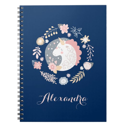 Navy Blush grillige eenhoorn krans Notitieboek (Voorkant)