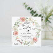 Navy Blush Ivoor Roos Foliage Wedding Waterverf Kaart (Staand voorkant)