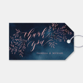 Navy blush kalligrafie dank u rustieke bloemen cadeaulabel