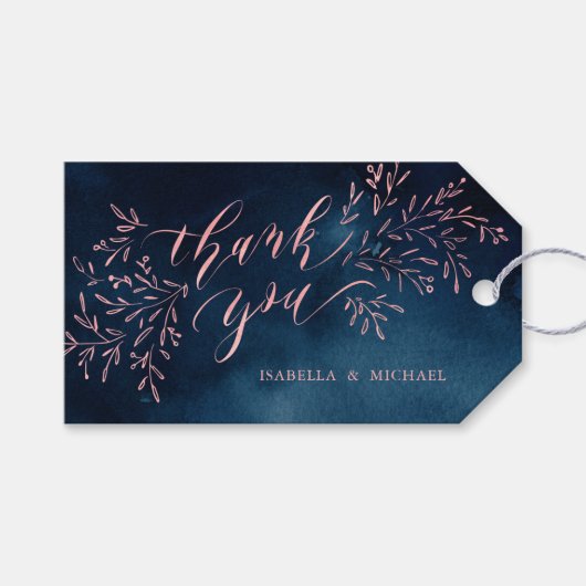 Navy blush kalligrafie dank u rustieke bloemen cadeaulabel (Voorkant (Horizontaal))