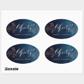 Navy blush kalligrafie juicht rustieke bloemen ovale sticker (Vel)