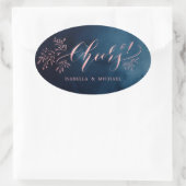 Navy blush kalligrafie juicht rustieke bloemen ovale sticker (Tas)