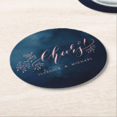 Navy blush kalligrafie juicht rustieke bloemenfees ronde kartonnen onderzetter (Gebogen)
