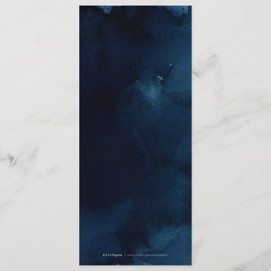 Navy blush kalligrafie rustieke bloemenbruiloft me menu (Achterkant)