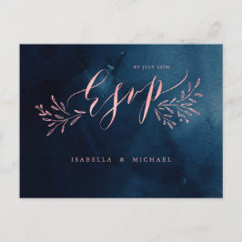 Navy blush kalligrafie rustieke bloemenbruiloft RS Uitnodiging Briefkaart