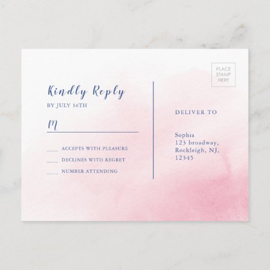 Navy blush kalligrafie rustieke bloemenbruiloft RS Uitnodiging Briefkaart (Achterkant)