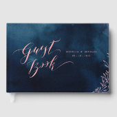 Navy blush kalligrafie rustieke bruiloft gastenboe gastenboek (Voorkant)