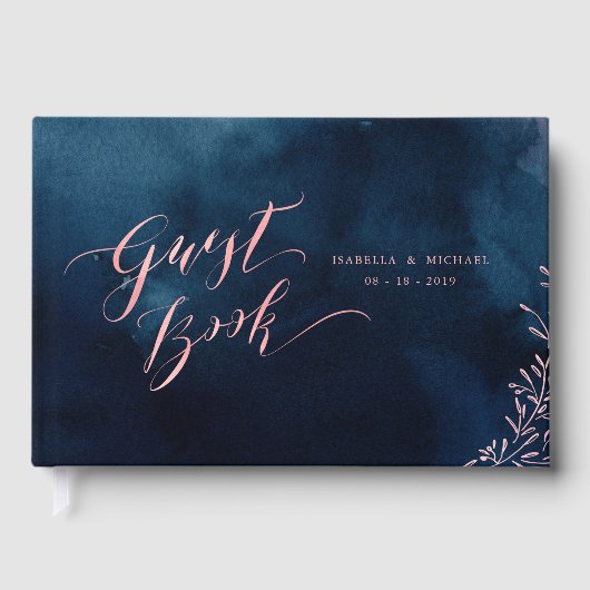 Navy blush kalligrafie rustieke bruiloft gastenboe gastenboek (Voorkant)